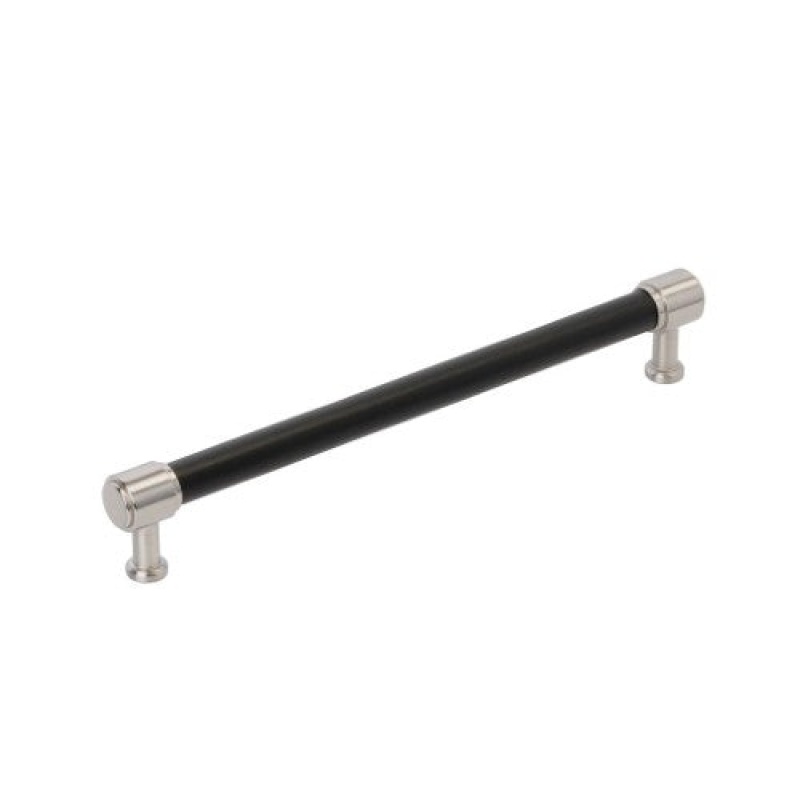 Fairlane Zinc & Leather Appliance Pull - Black Leather / Satin Nickel
