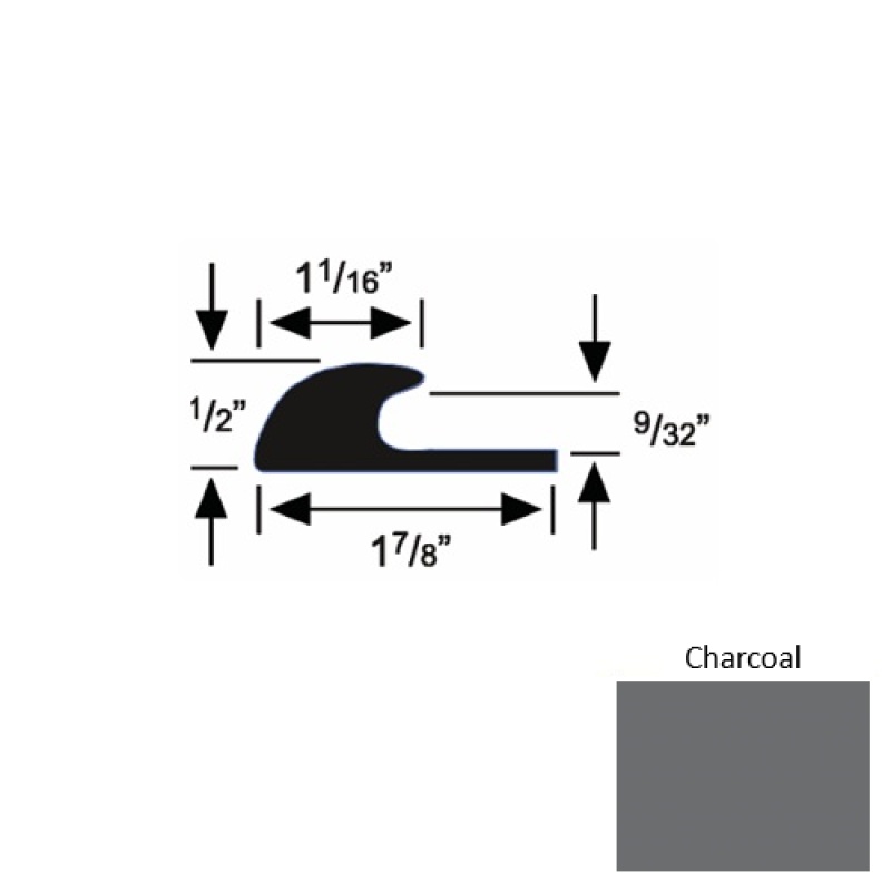 Solid 40 Charcoal Rubber Carpet Edge Guard - 1 7/8" X 9 Ft (108") X 9/32"
