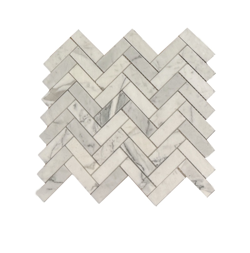 Venetian Calacatta Marble Mosaic - 1" X 3" Herringbone - Honed