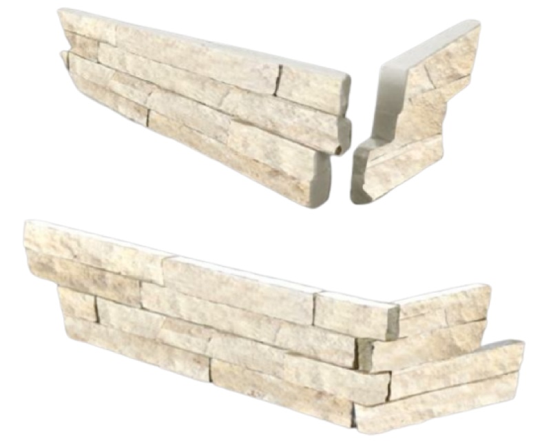 Antique Ivory Travertine Ledgestone Corner - Tumbled - 6" X 18" X 6"