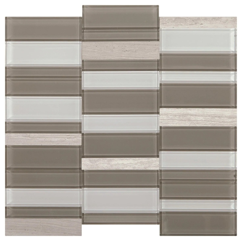 Simplystick Mosaix Chenille White & Glass Blend Peel & Stick Mixed Mosaic - Straight Stacked - Honed