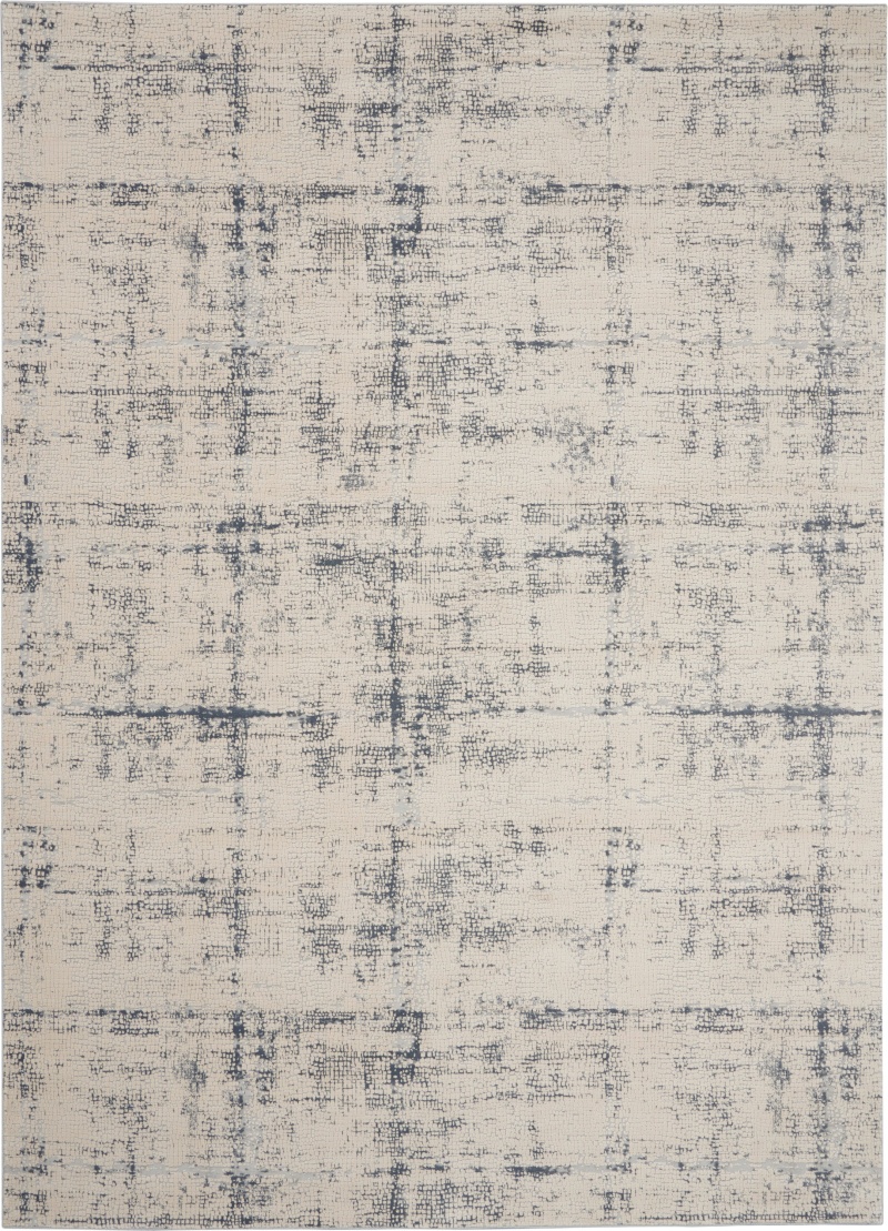 Rustic Textures Ivory / Blue Modern Area Rug 9 Ft X 13 Ft