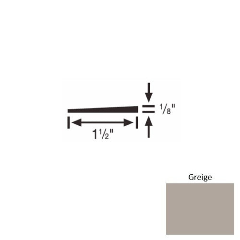 Solid 45 Greige Rubber Reducer Strip - 1 1/2" X 9 Ft (108") X 1/8"