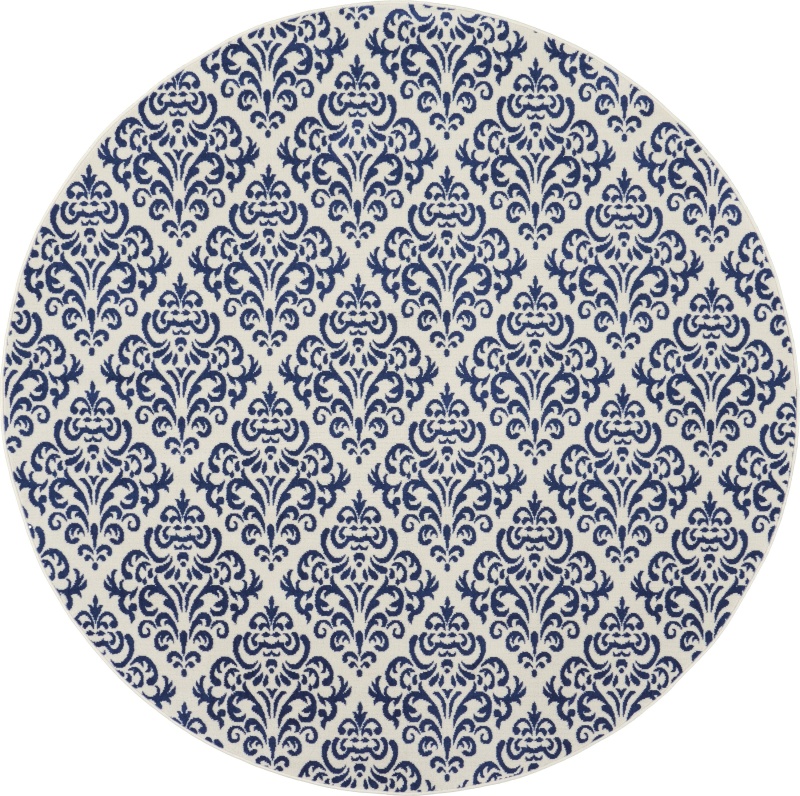 Grafix White / Blue Round Area Rug