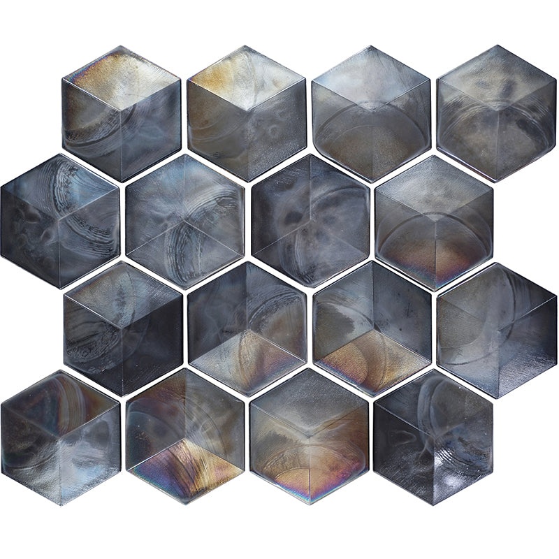 Allure Grey Glass Mosaic - 2.9" X 2.9" Hexagon - Glossy