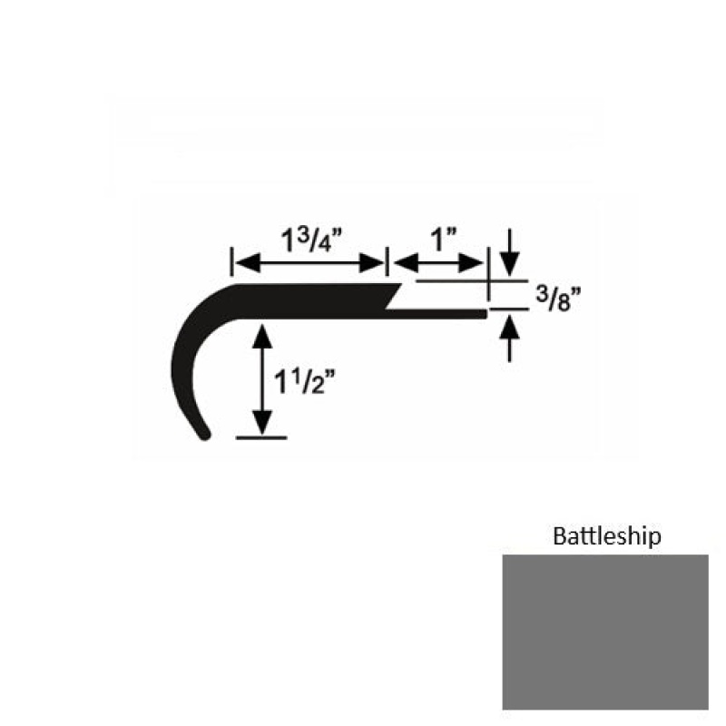Solid 12 Battleship Rubber Single Flange Carpet Stair Nosing (Rd) - 1 3/4" X 9 Ft (108")