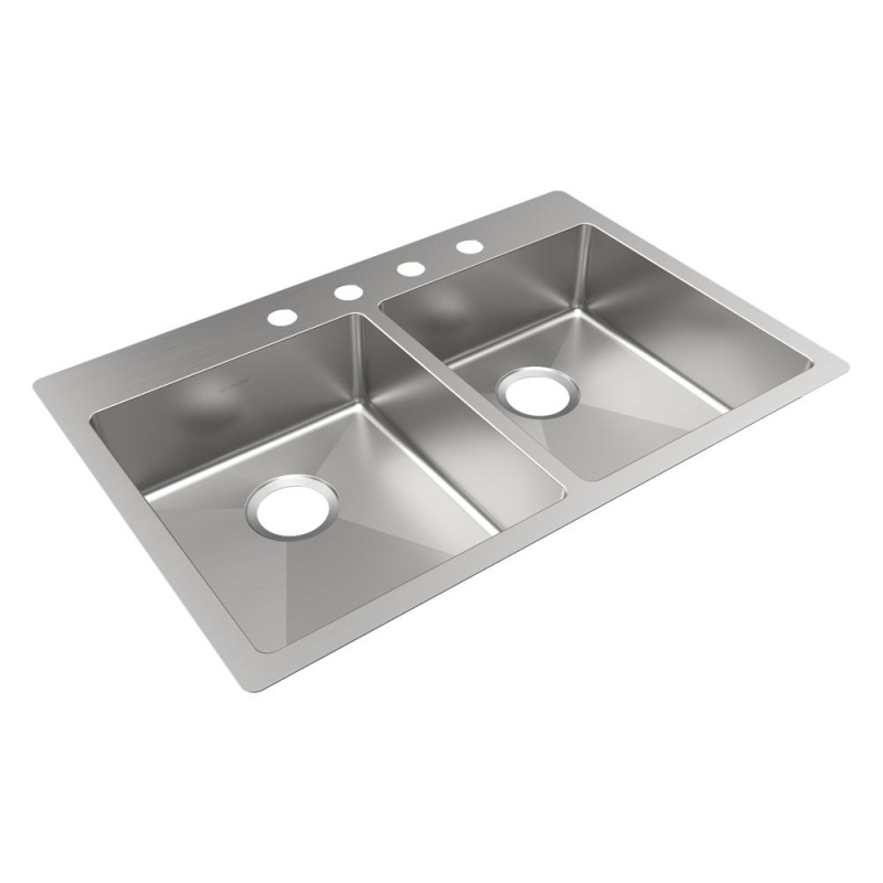 Ectsrad3322604 Crosstown Stainless Steel Drop In Undermount Double Bowl Kitchen Sink - 33" X 22" X 6" With 4 Holes - Stainless Steel