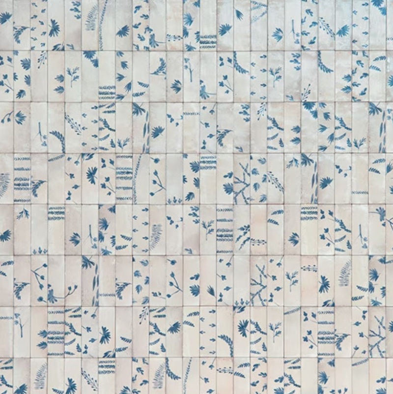 Rice Natural Deco Leaf Porcelain Tile - Glossy - 2" X 6"