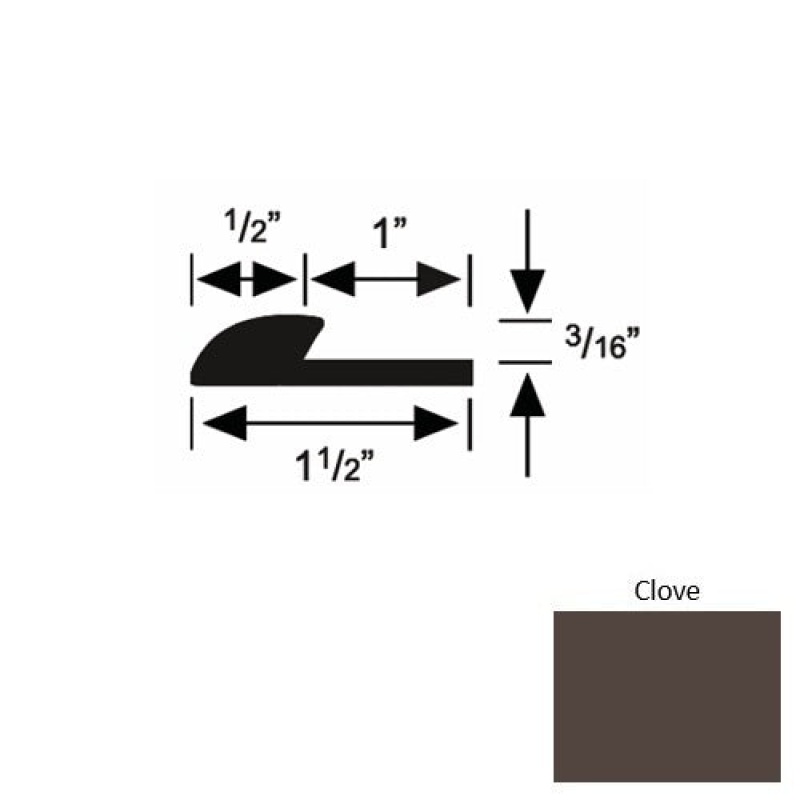 Solid 34 Clove Rubber Underlap Carpet Edge - 1 1/2" X 9 Ft (108") X 3/16"