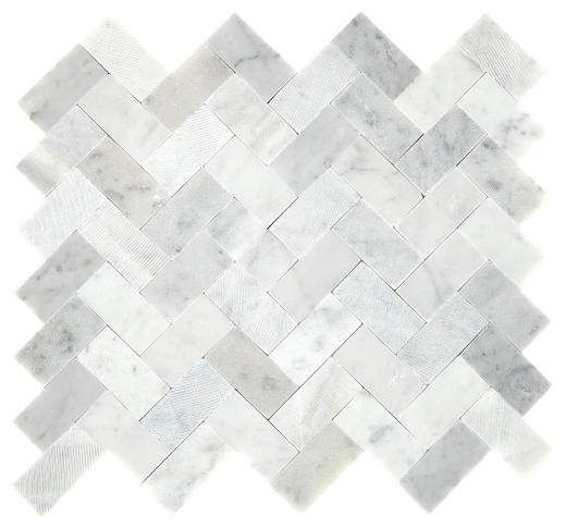 Minute Mosaix Carrara White Limestone Mosaic - 1" X 2" Herringbone - Mixed, Per Pack: 7.6 Sqft