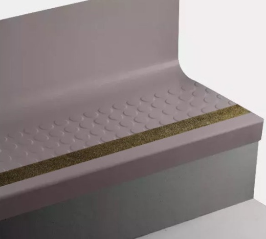 Johnsonite Espresso Raised Round Rubber Moulding / Trim - 19" x 84" Angle Fit Stair Tread with Riser (SQ) with Tan Grit Tape - Textured, Per Pack: 3 Pcs