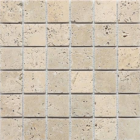 Mediterranean Ivory Travertine Mosaic - 2" X 2" - Textured, Per Pack: 6 Sqft
