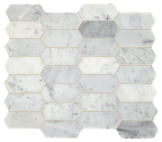 Carrara White Marble Mosaic - 2" X 4" Elongated Hexagon - Honed, Per Pack: 10.7 Sqft