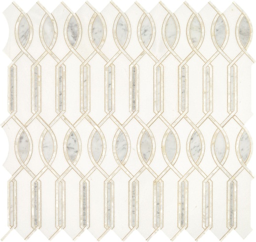 Lavaliere White Carrara With Thassos White & Mother Of Pearl Mixed Mosaic - Imaginare - Polished