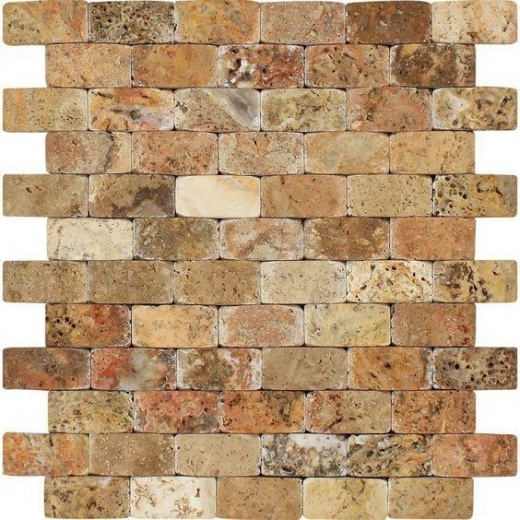 Scabos Travertine Mosaic - 1" x 2" Wavy Brick - Tumbled