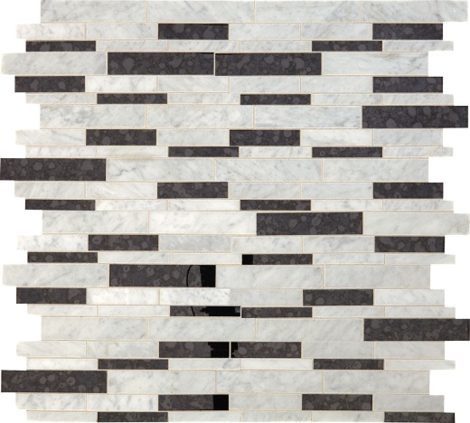 Lavaliere White Carrara With Black Antique Mirror Mixed Mosaic - Linear - Polished, Per Pack: 9.8 Sqft
