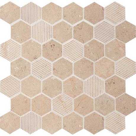 Corton Sable Limestone Mosaic - 2" Hexagon - Matte, Per Pack: 9.1