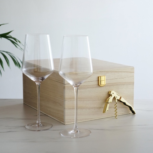 Viski 3-piece Raye Crystal Wine Glass and Corkscrew Gift Box