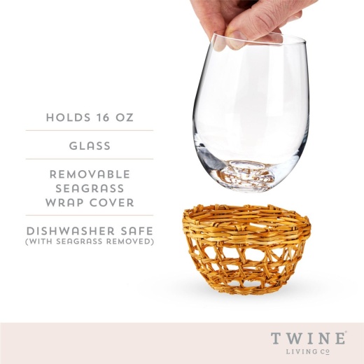 Twine Rose Crystal Stemless Wine Glass Set