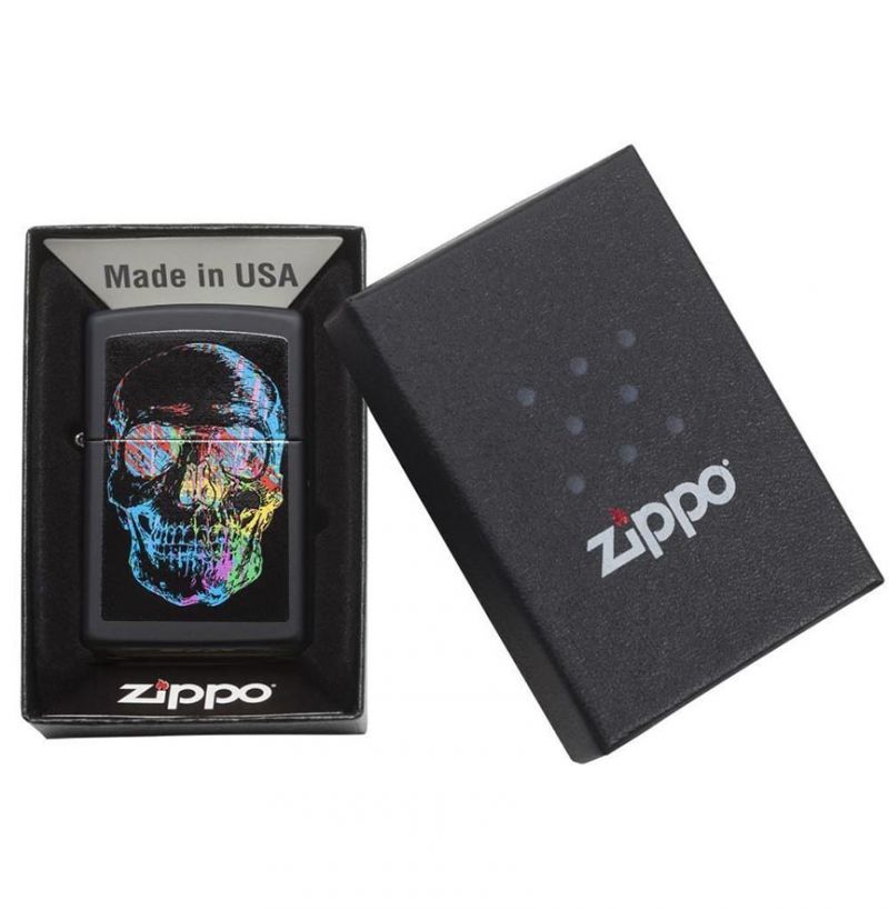 Zippo Windproof Lighter Colorful Skull, Black Matte