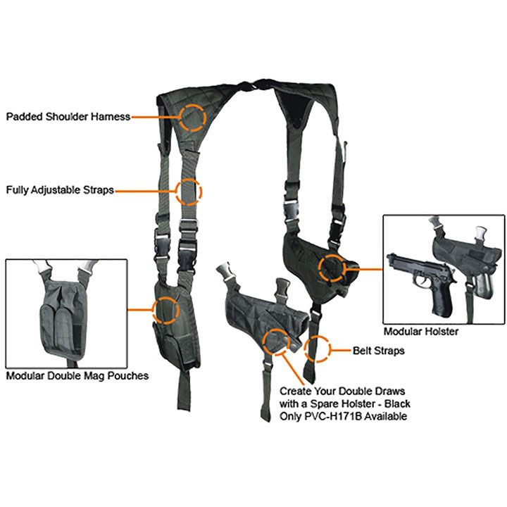 Utg Horizontal Shoulder Holster & Ammo Pouch – For Medium To Large Automatics