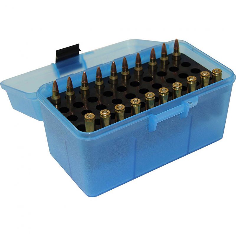 Mtm Deluxe Ammo Box 50 Round 223 Rem/7.62 X 37 (Clear Blue)