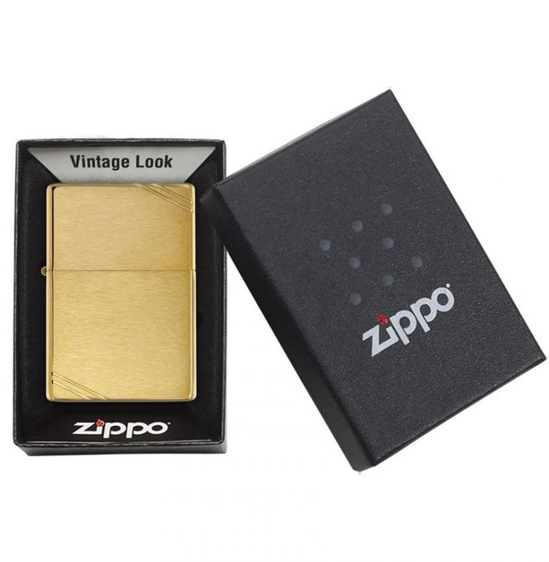 Zippo Windproof Lighter Vintage Brushed Brass With Slashes