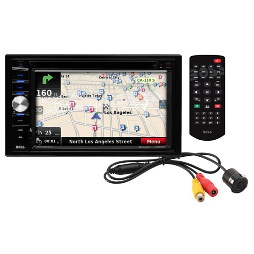 Boss 6.2” Double Din Fixed Face Touchscreen Dvd Receiver With Navigation, Bluetooth, Usb/Sd Inputs, Remote And Back-Up Camera