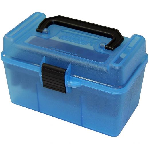 Mtm Deluxe Ammo Box 50 Rounds 22-250/243/308 (Clear Blue)
