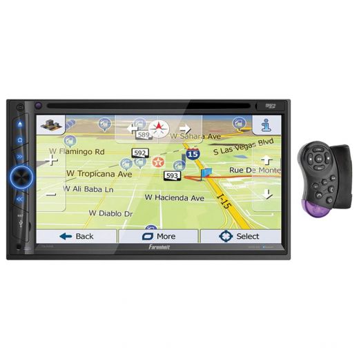 Farenheit 7″ LCD Double Din Fixed Face DVD Player with Navigation, Bluetooth, Android Phonelink & Remote
