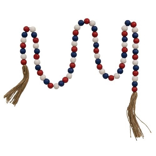 Distressed Wooden Bead Garland with Tassels