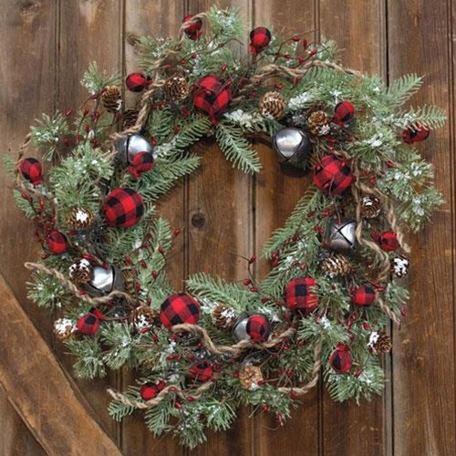 Buffalo Gingham Country Holiday Wreath, 24"