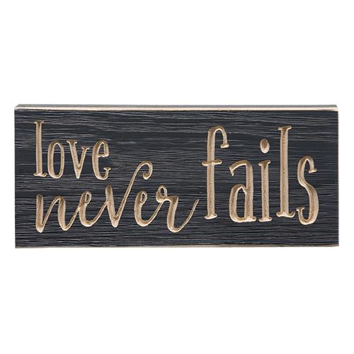 *Love Never Fails Engraved Sign, 3.5"X8"