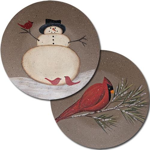 Cardinal W/Snowman Plate, 2 Asstd