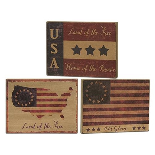 Land of the Free Block, 3 Asstd - Buy Patriotic Decorative Piece Online