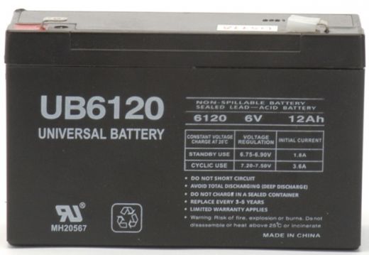 UPG Sealed Lead Acid AGM Battery UB6120, 12 AH, 6V, F2