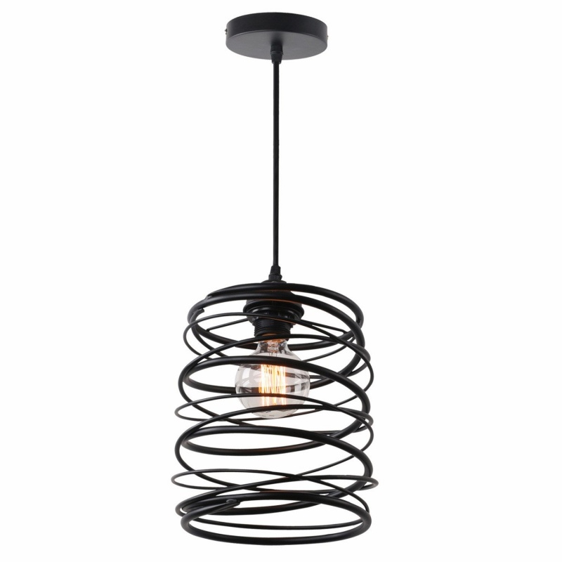 Unitary Brand Antique Black Metal Spiral Shade Pendant Light With 1 Light Painted Finish