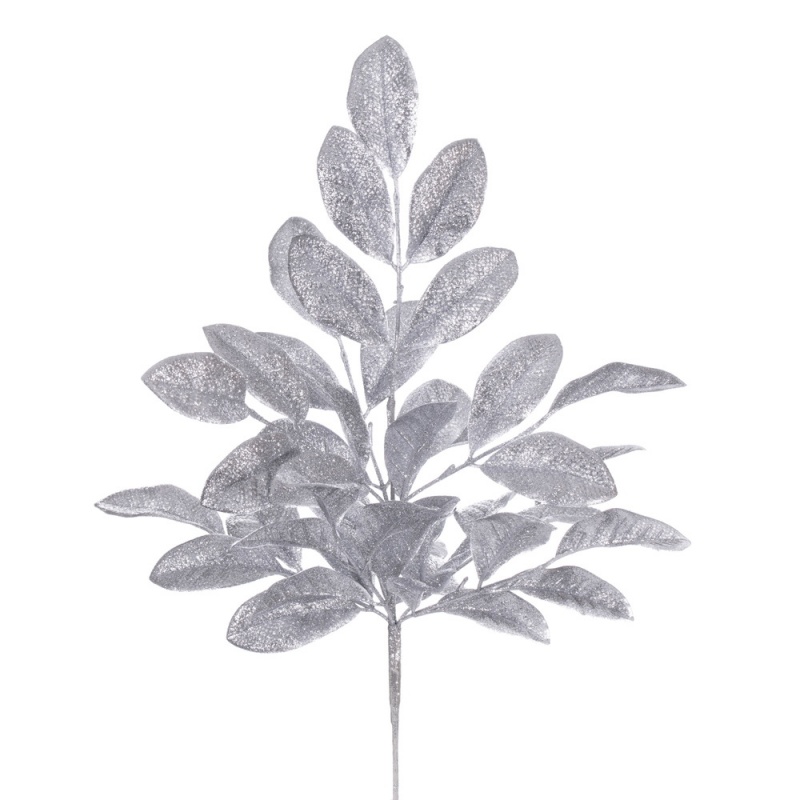 25" Silver Apple Leaf Glitter Bush 2/Bag