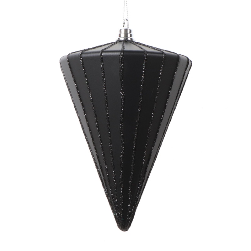 6" Matte Black Cone Ornament 3/Bag