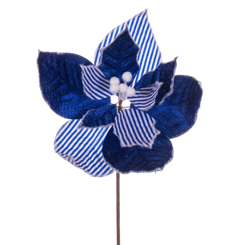 11" Blue/White Striped Flower 6/Bg