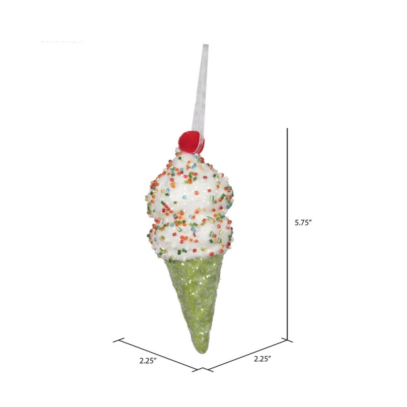 5.75" Lime Ice Cream Cone Ornament 3/Bag