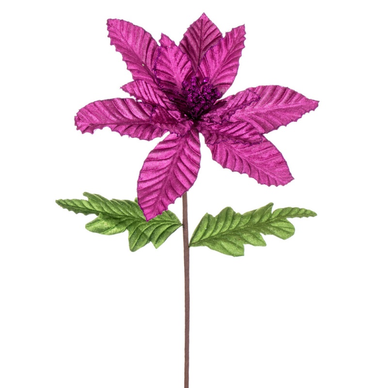 22" Purple Velvet Glitter Poinsettia 6/b