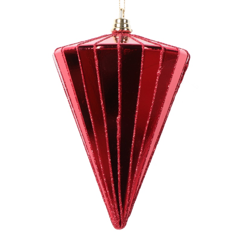 6" Shiny Red Cone Ornament 3/Bag