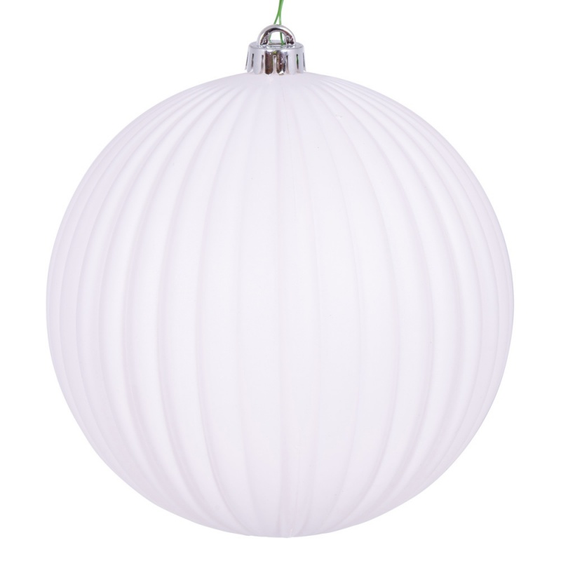 8" White Matte Lined Ball Ornament