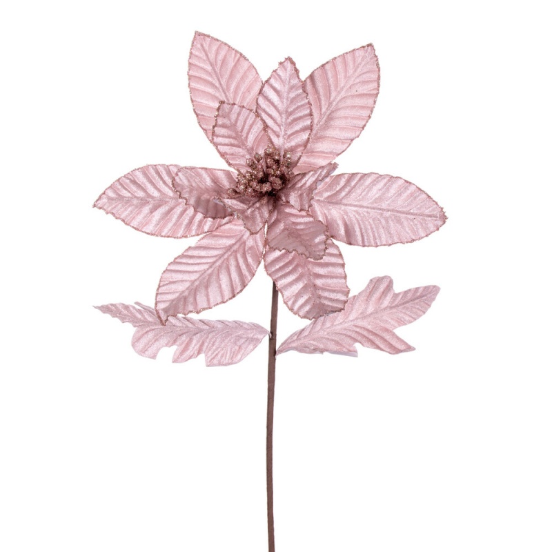 22" Pink Velvet Glitter Poinsettia 6/b