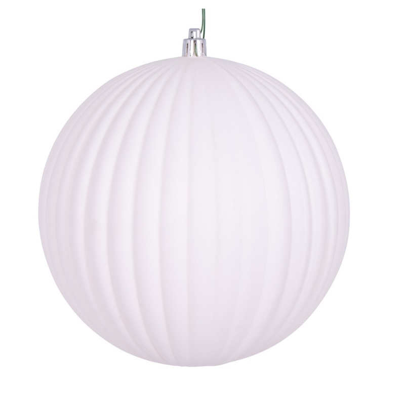 6" White Matte Lined Ball Ornament 4/Bag