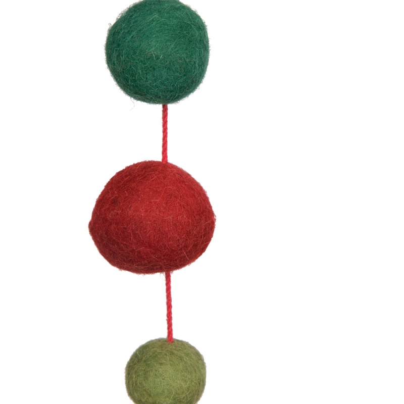 6' Red/Green/Lime Wool Pom Pom Garland