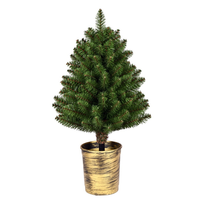 26" Potted Cone Topiary Gold-Black Pot