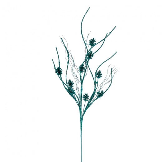 32" Teal Pinecone Twig Glitr Spray
