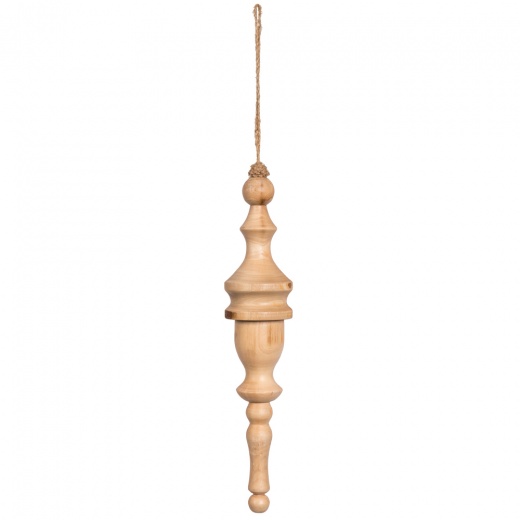 12" Lt Nat Turned Wood Finial Ornt 2/Bag - Rustic Holiday Decor